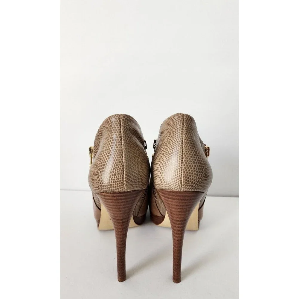 Women's Michael Kors York Double Zip Booties 8 M Dune Leather High Heels Shoes